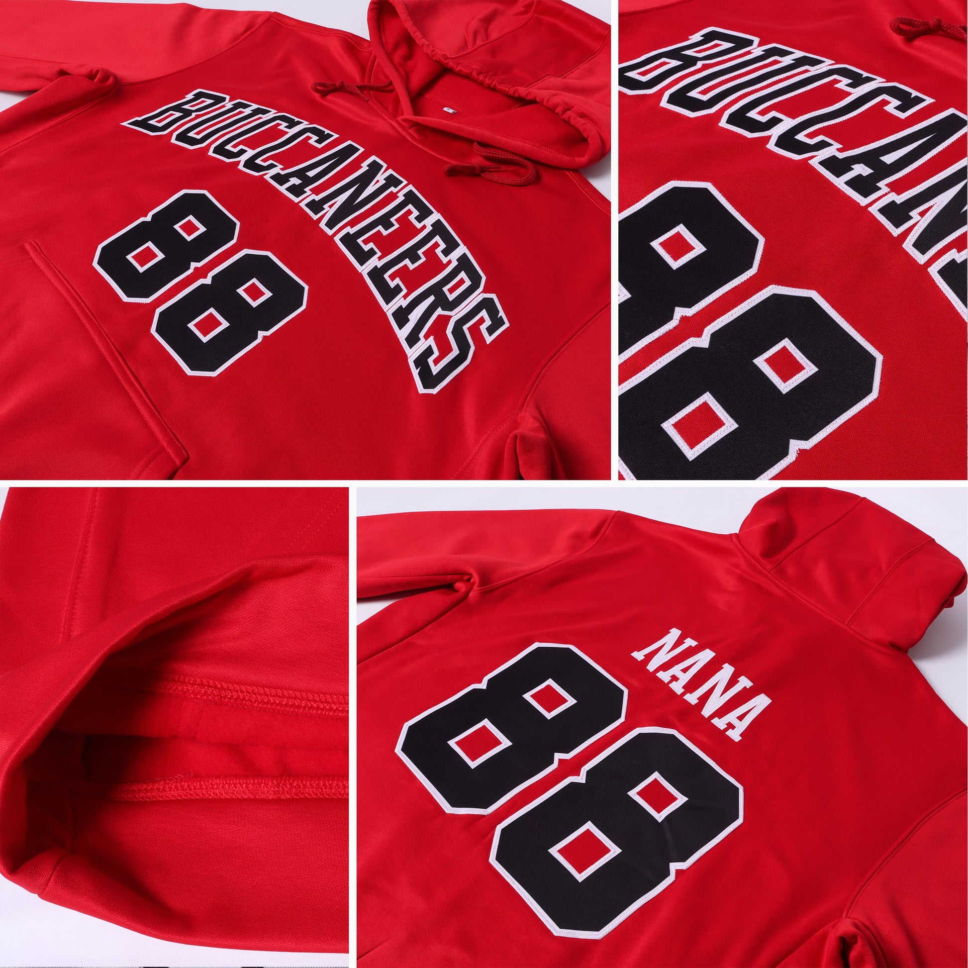 Custom Stitched Red Black-White Sports Pullover Sweatshirt Hoodie view 7