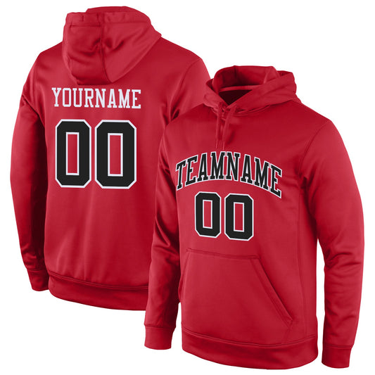 Custom Stitched Red Black-White Sports Pullover Sweatshirt Hoodie - Main View