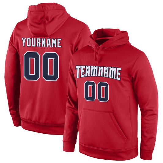 Custom Stitched Red Navy-White Sports Pullover Sweatshirt Hoodie - Main View