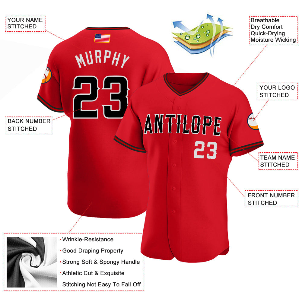 Custom Red Black-White Authentic American Flag Fashion Baseball Jersey view 3