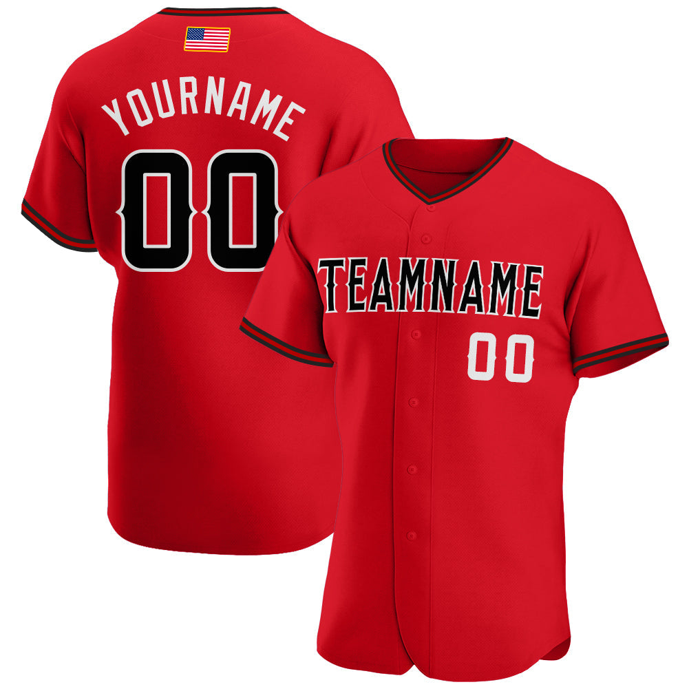 Custom Red Black-White Authentic American Flag Fashion Baseball Jersey - Main View