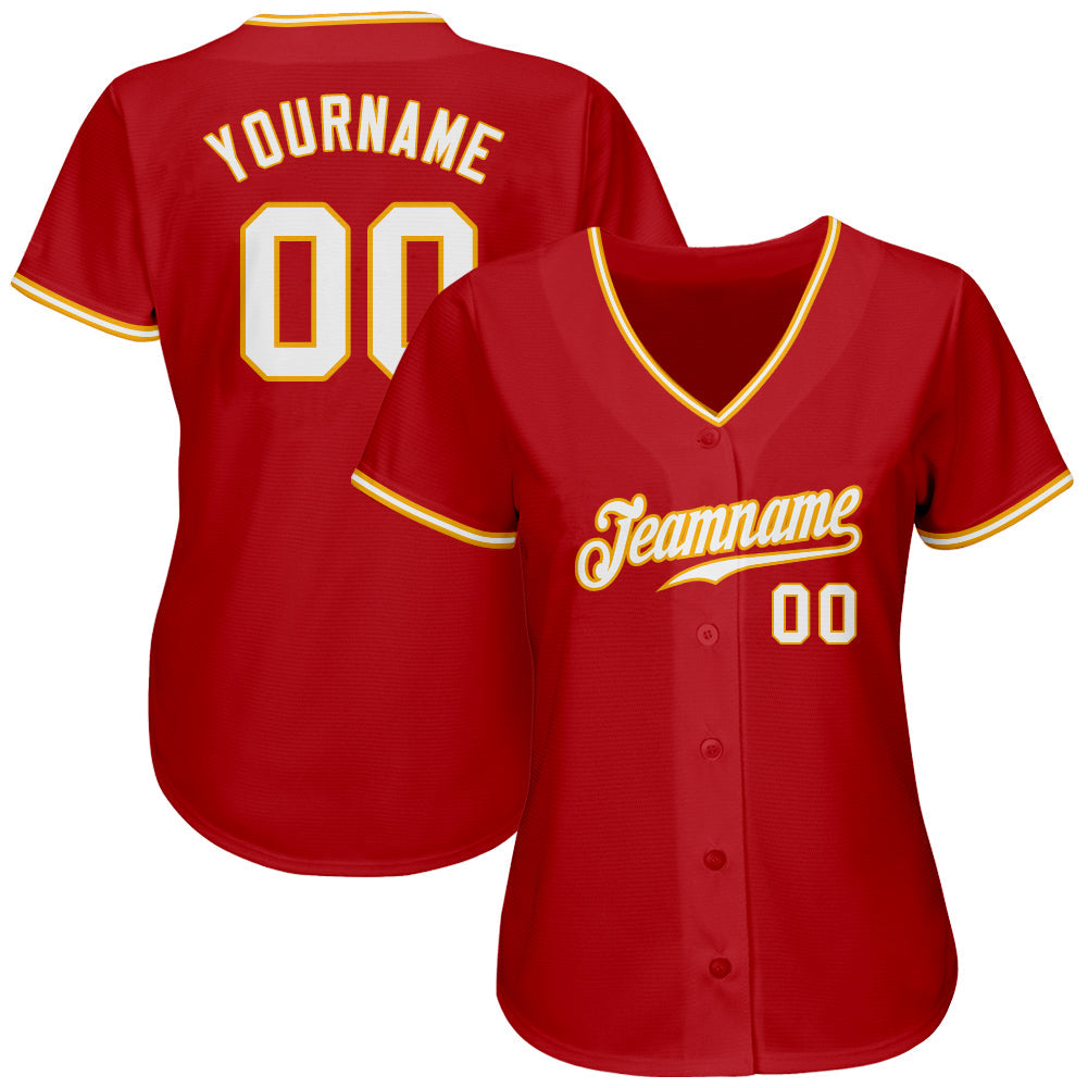 Custom Red White-Gold Authentic Baseball Jersey view 2