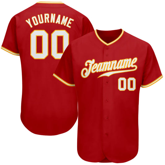 Custom Red White-Gold Authentic Baseball Jersey - Main View