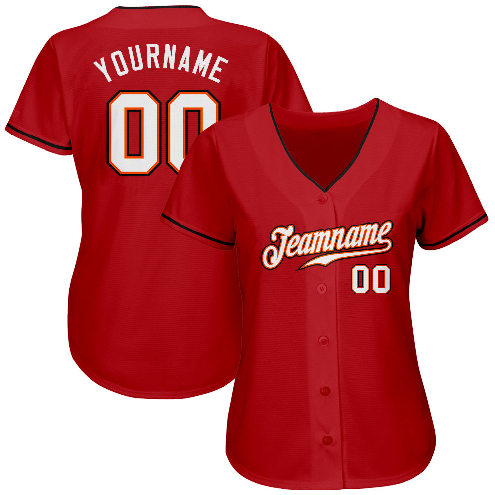 Custom Red White-Orange Authentic Baseball Jersey view 2