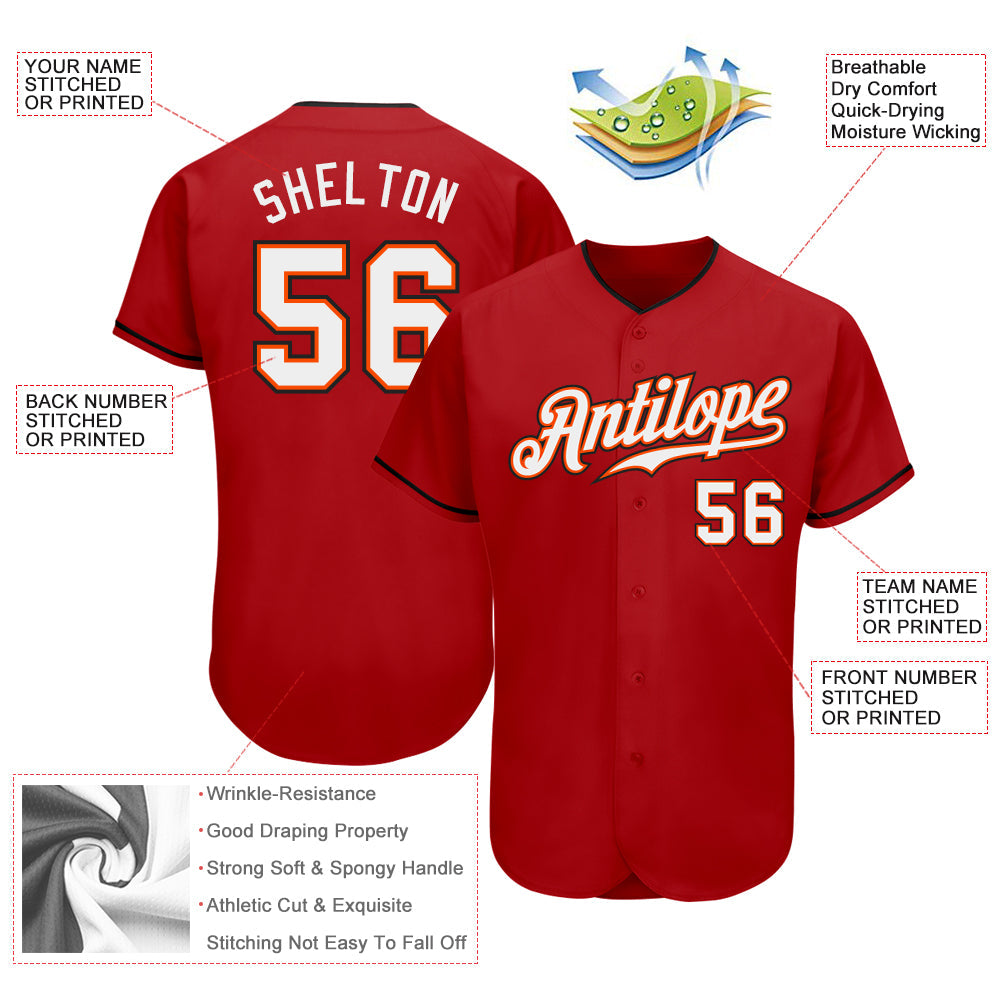 Custom Red White-Orange Authentic Baseball Jersey view 3