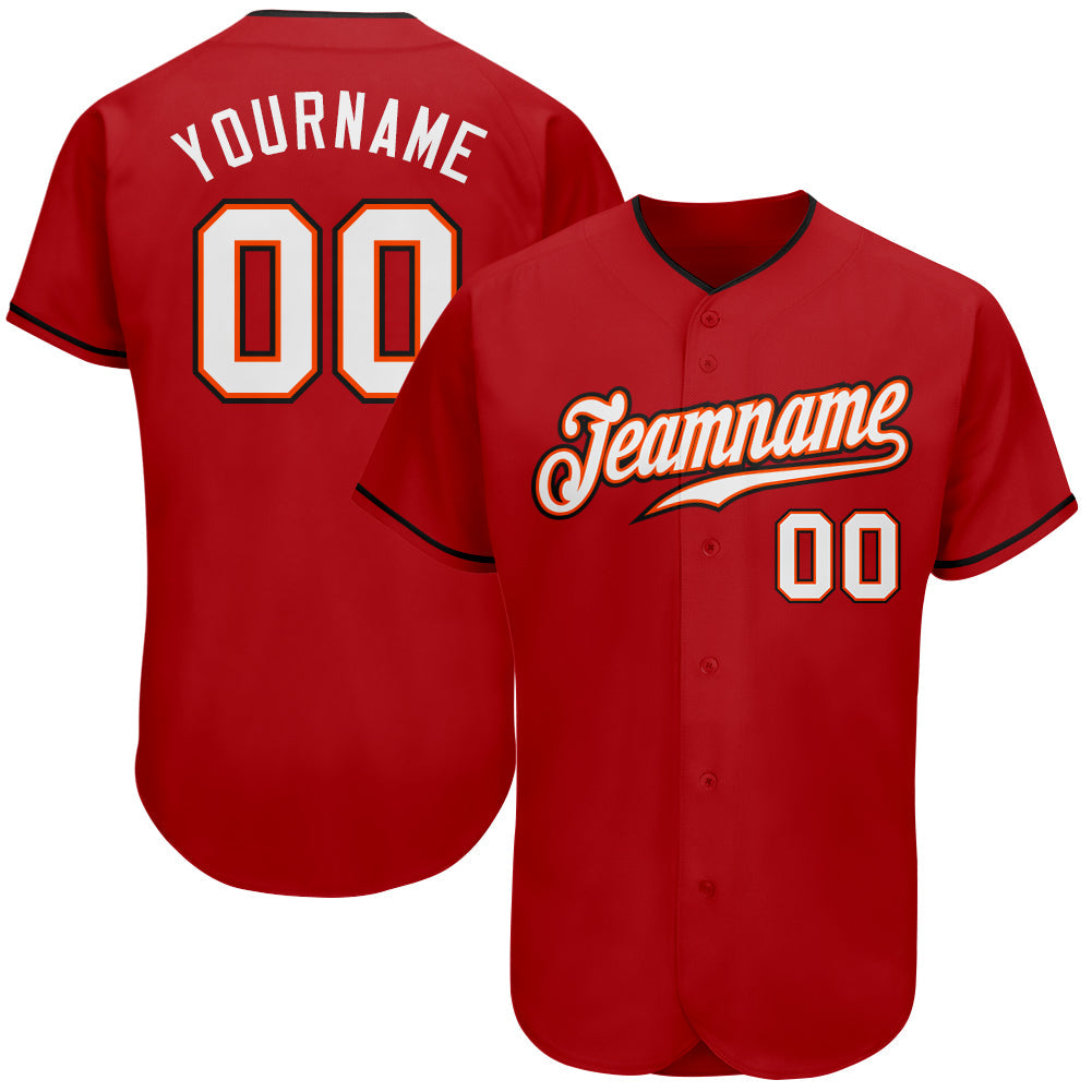 Custom Red White-Orange Authentic Baseball Jersey - Main View
