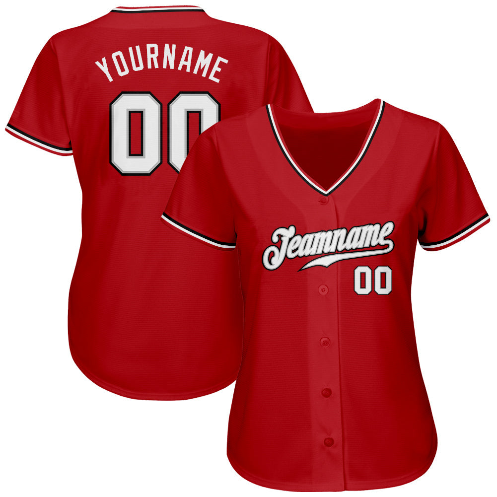 Custom Red White-Black Authentic Baseball Jersey view 2