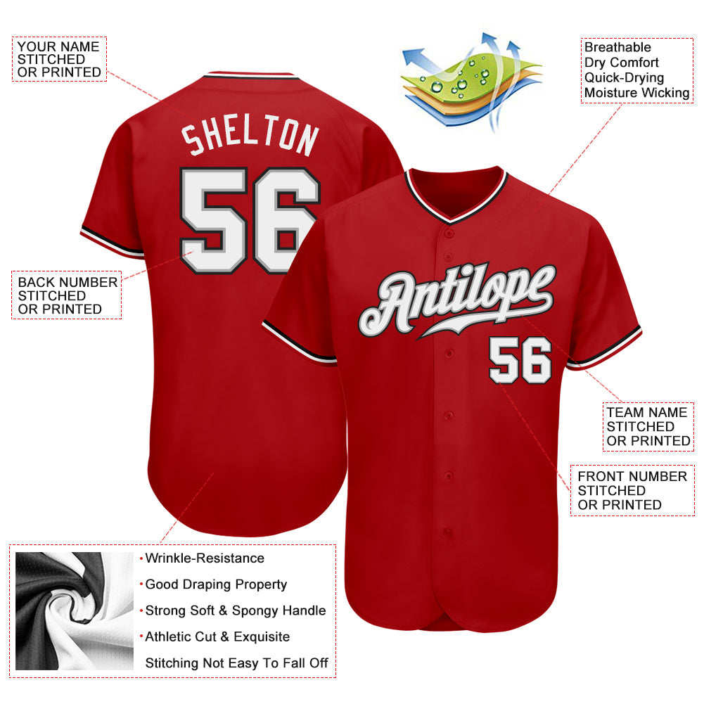 Custom Red White-Black Authentic Baseball Jersey view 3