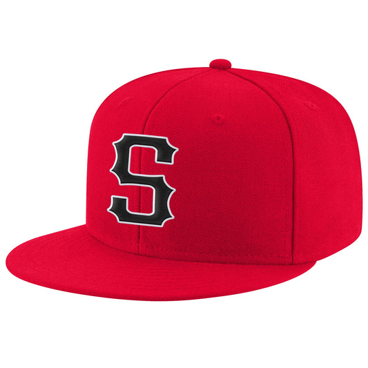 Custom Red Black-White Stitched Adjustable Snapback Hat - Main View
