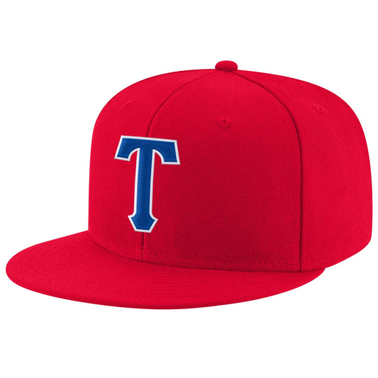 Custom Red Royal-White Stitched Adjustable Snapback Hat - Main View