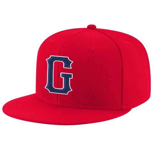 Custom Red Navy-White Stitched Adjustable Snapback Hat - Main View