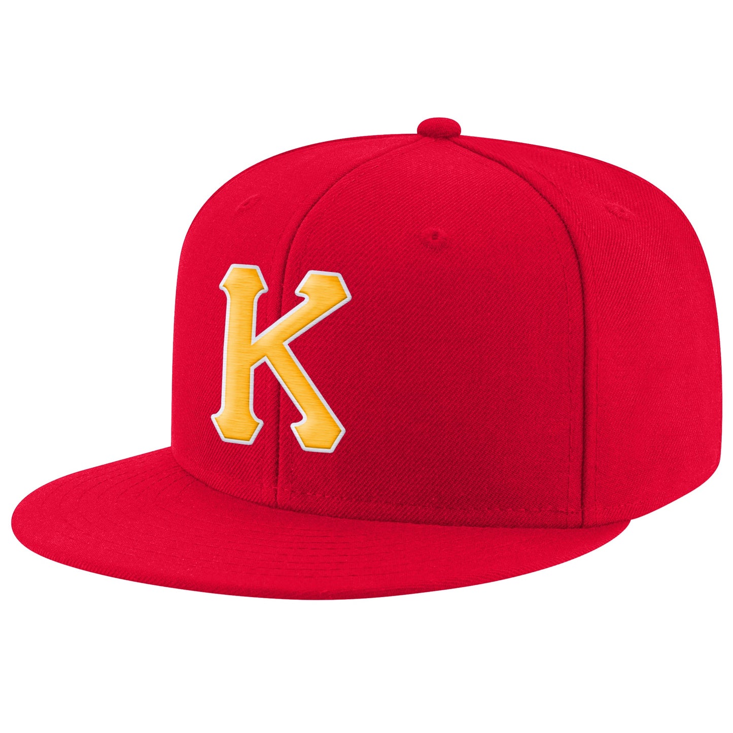 Custom Red Gold-White Stitched Adjustable Snapback Hat - Main View