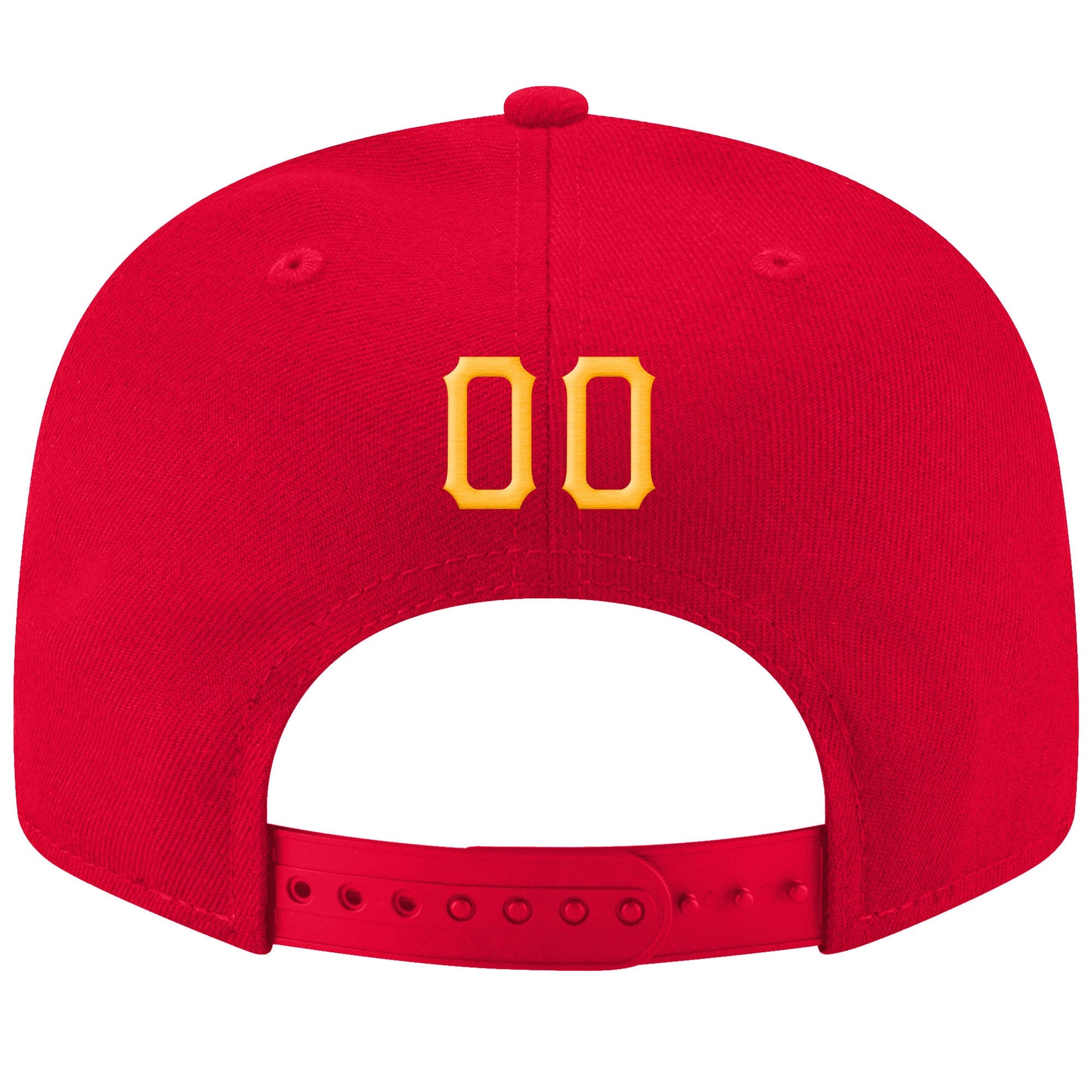 Custom Red Gold-White Stitched Adjustable Snapback Hat view 3