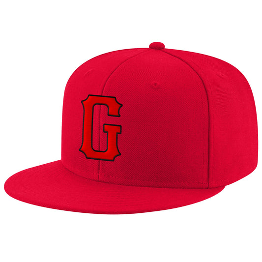 Custom Red Red-Black Stitched Adjustable Snapback Hat - Main View