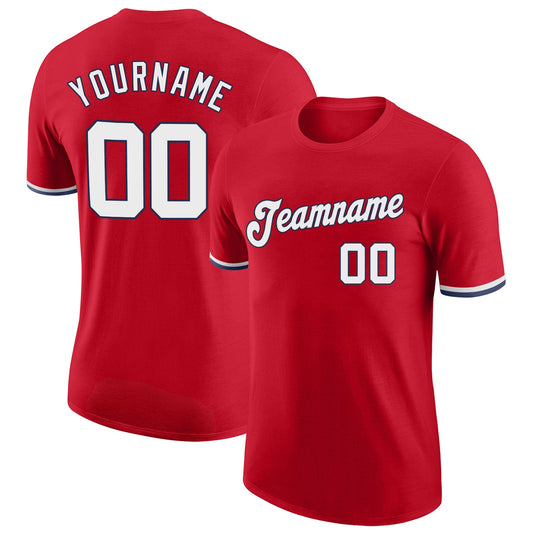 Custom Red White-Navy Performance T-Shirt - Main View
