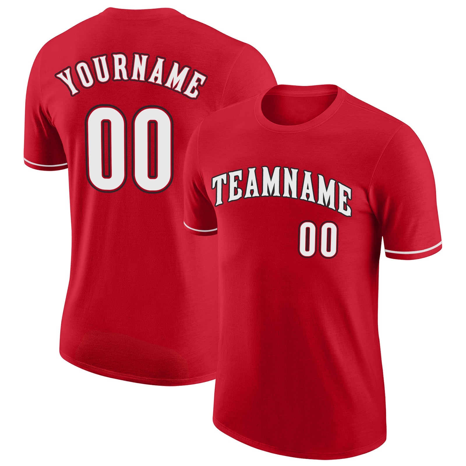 Custom Red White-Black Performance T-Shirt - Main View