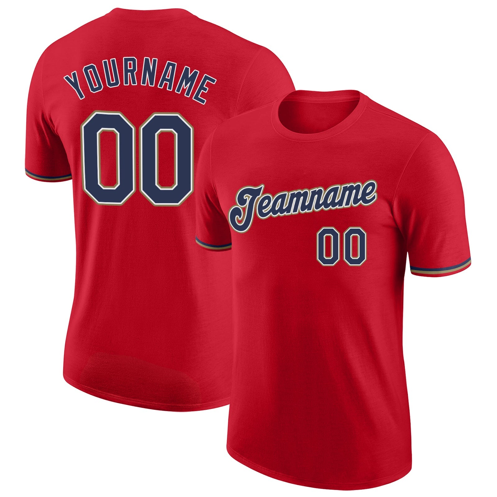 Custom Red Navy-Old Gold Performance T-Shirt - Main View