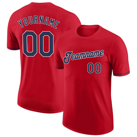 Custom Red Navy-White Performance T-Shirt - Main View
