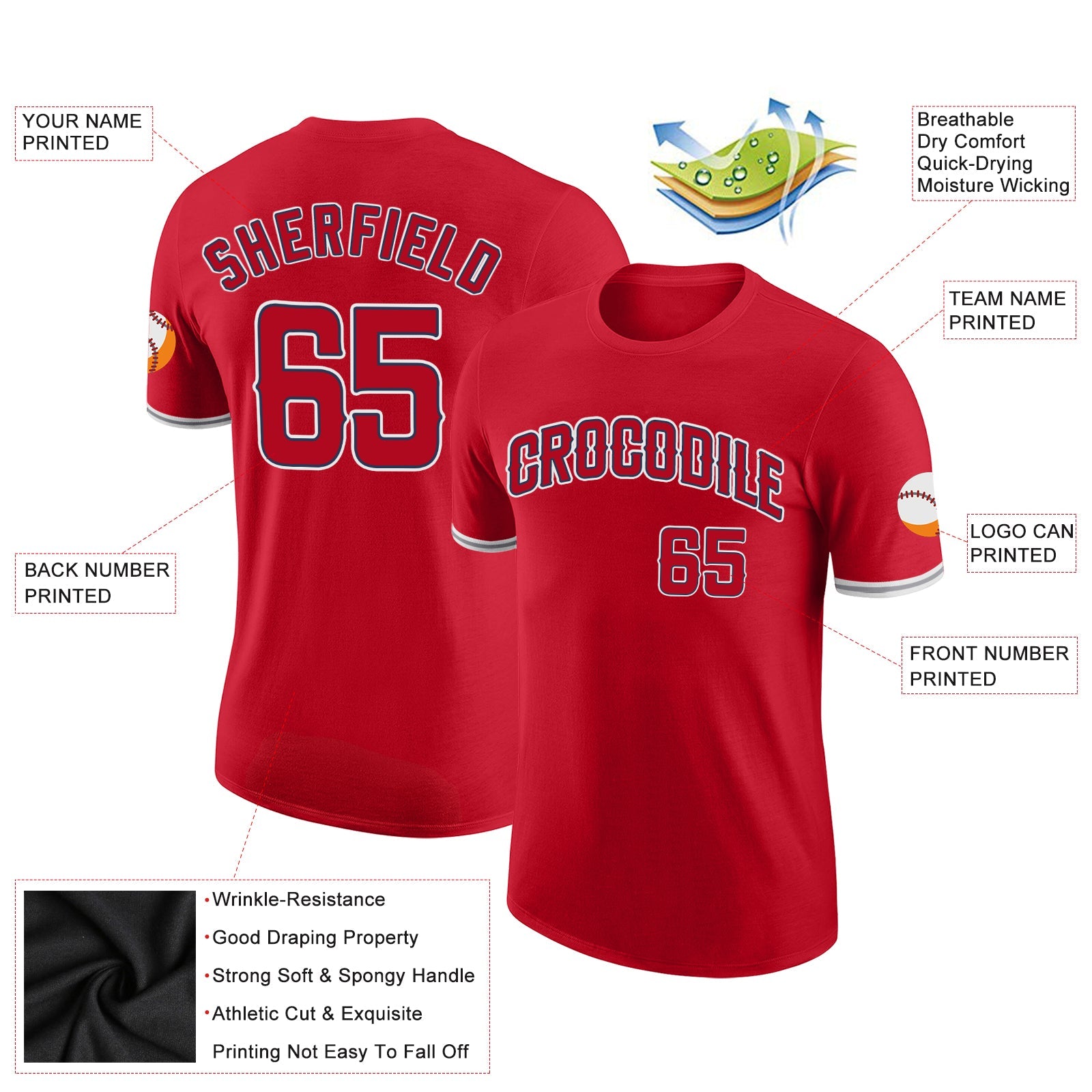 Custom Red Red-Navy Performance T-Shirt view 2