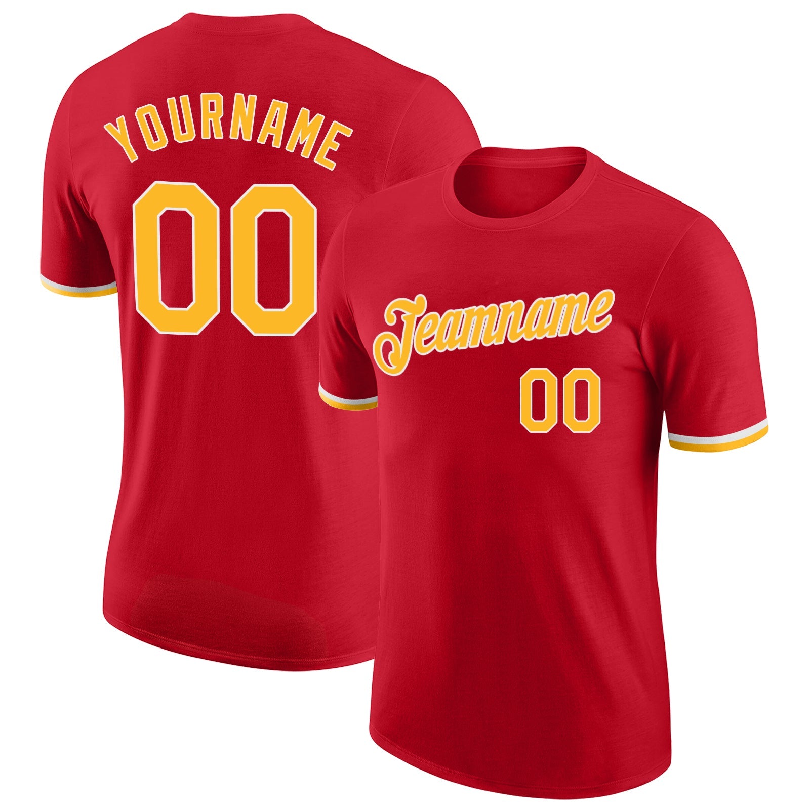 Custom Red Gold-White Performance T-Shirt - Main View