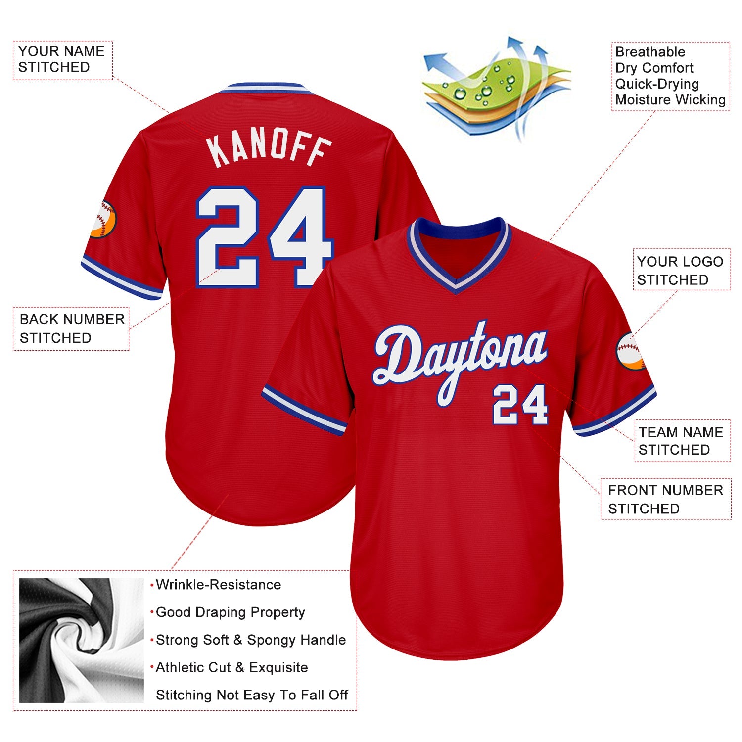 Custom Red White-Royal Authentic Throwback Rib-Knit Baseball Jersey Shirt view 4