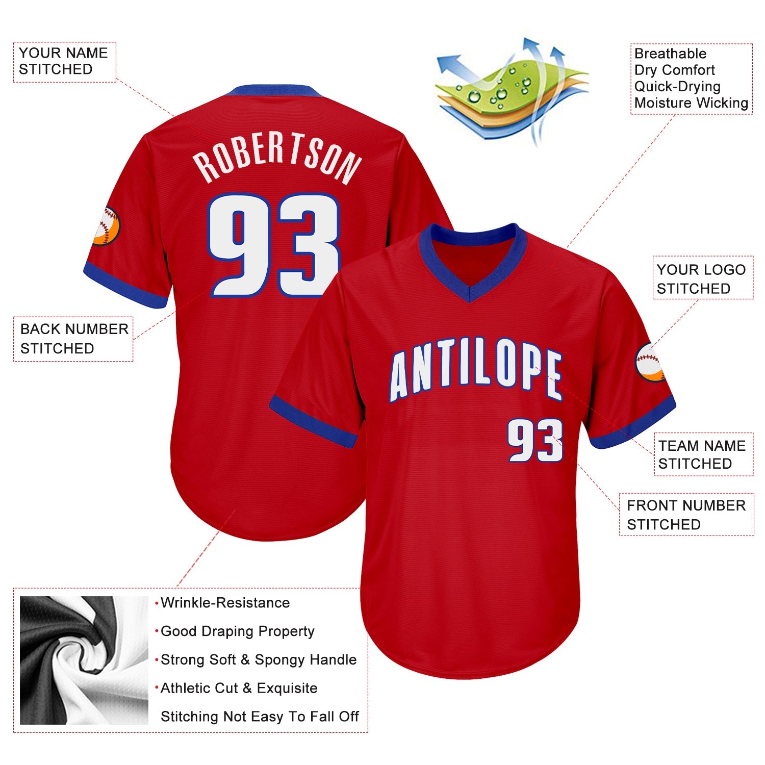Custom Red White-Royal Authentic Throwback Rib-Knit Baseball Jersey Shirt view 4