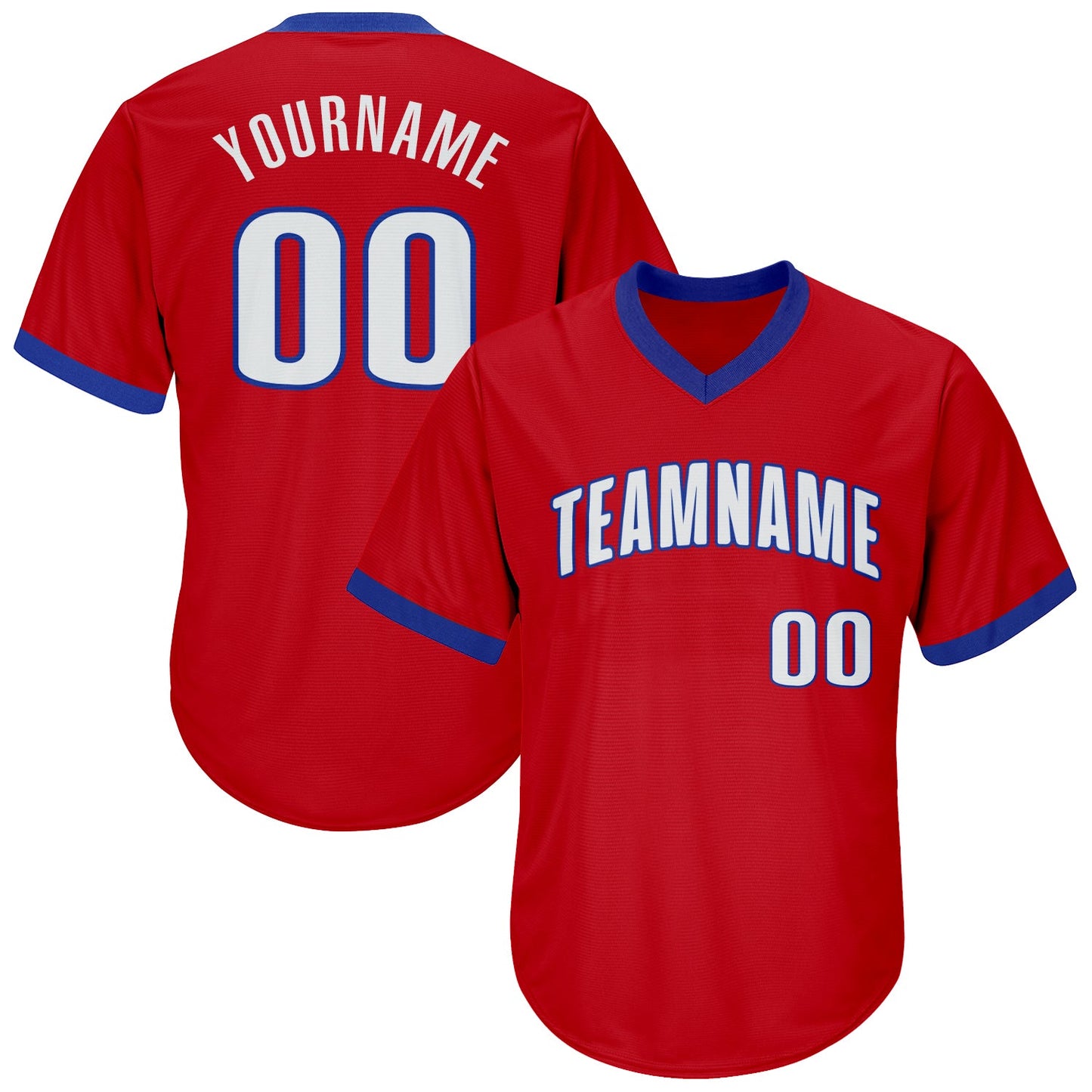 Custom Red White-Royal Authentic Throwback Rib-Knit Baseball Jersey Shirt - Main View