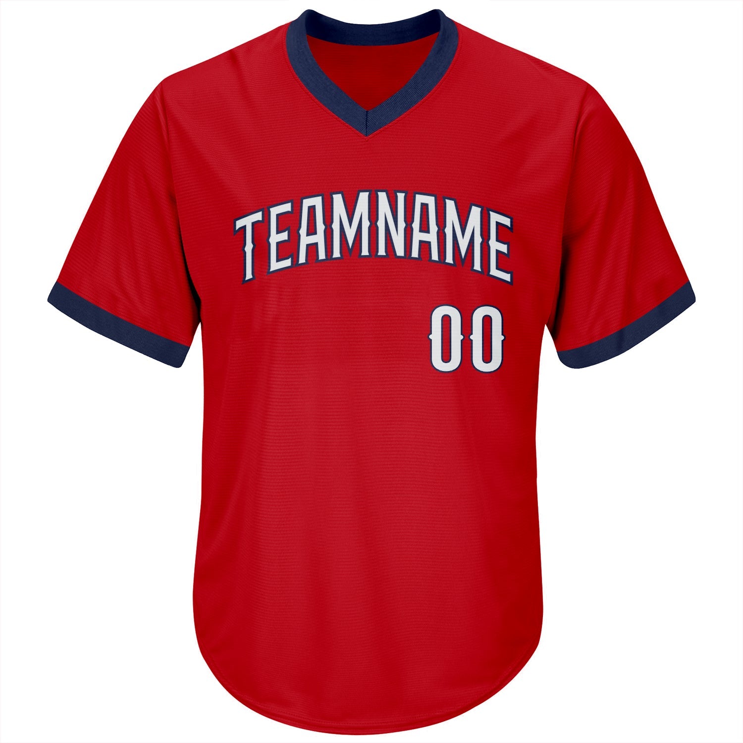 Custom Red White-Navy Authentic Throwback Rib-Knit Baseball Jersey Shirt view 2