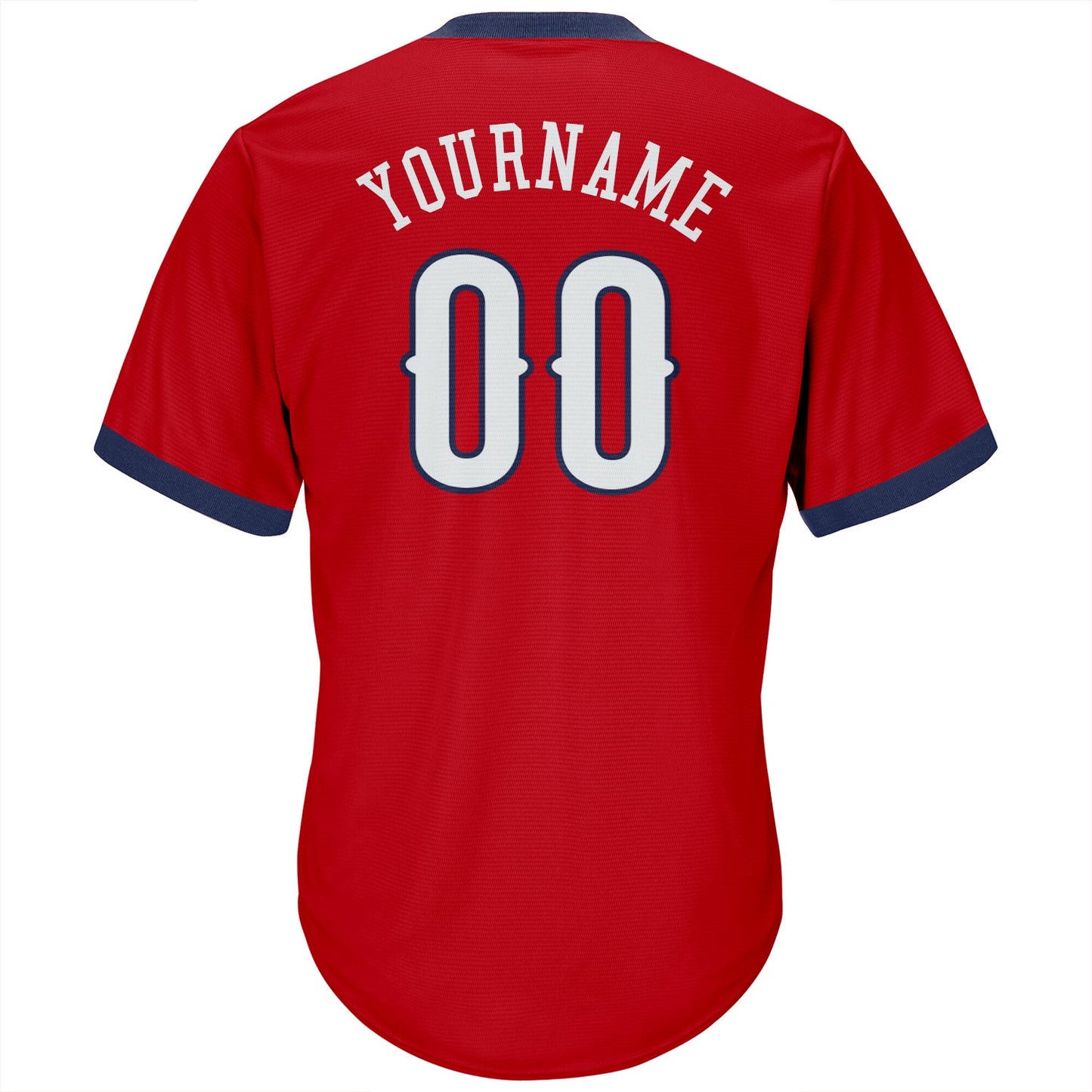 Custom Red White-Navy Authentic Throwback Rib-Knit Baseball Jersey Shirt view 3