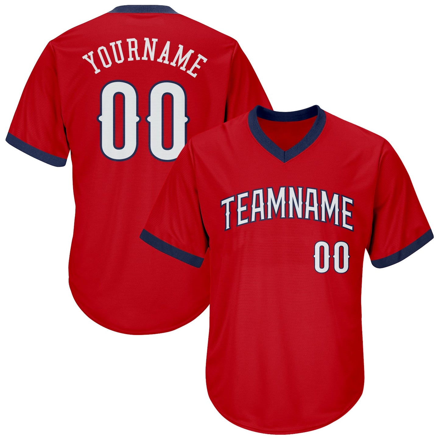 Custom Red White-Navy Authentic Throwback Rib-Knit Baseball Jersey Shirt - Main View