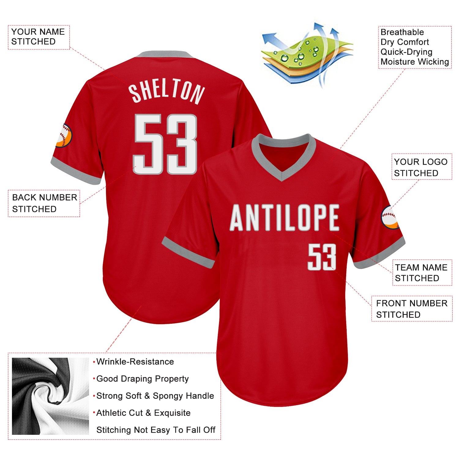 Custom Red White-Gray Authentic Throwback Rib-Knit Baseball Jersey Shirt view 4