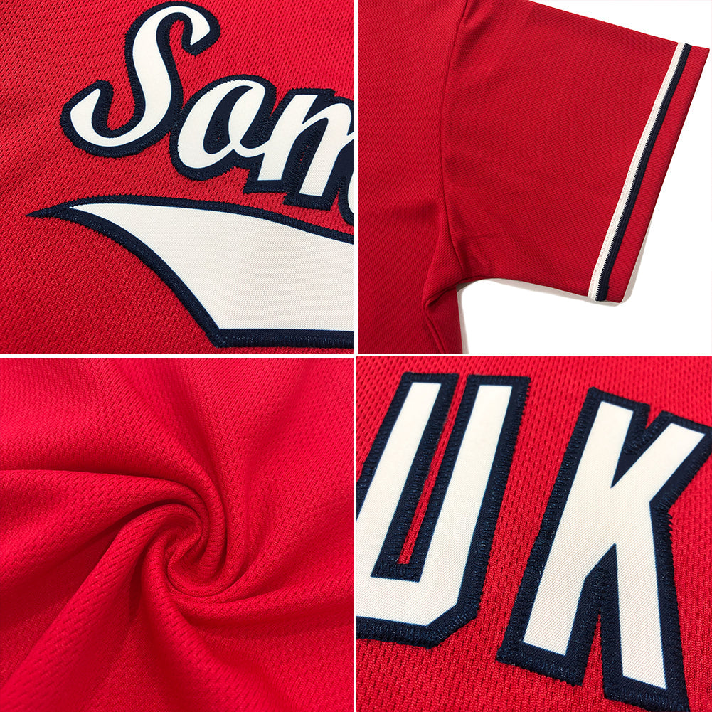 Custom Red White-Black Authentic Throwback Rib-Knit Baseball Jersey Shirt view 7