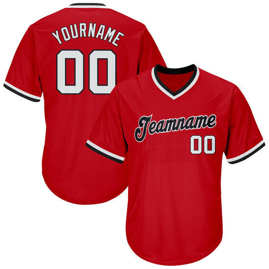 Custom Red White-Black Authentic Throwback Rib-Knit Baseball Jersey Shirt - Main View