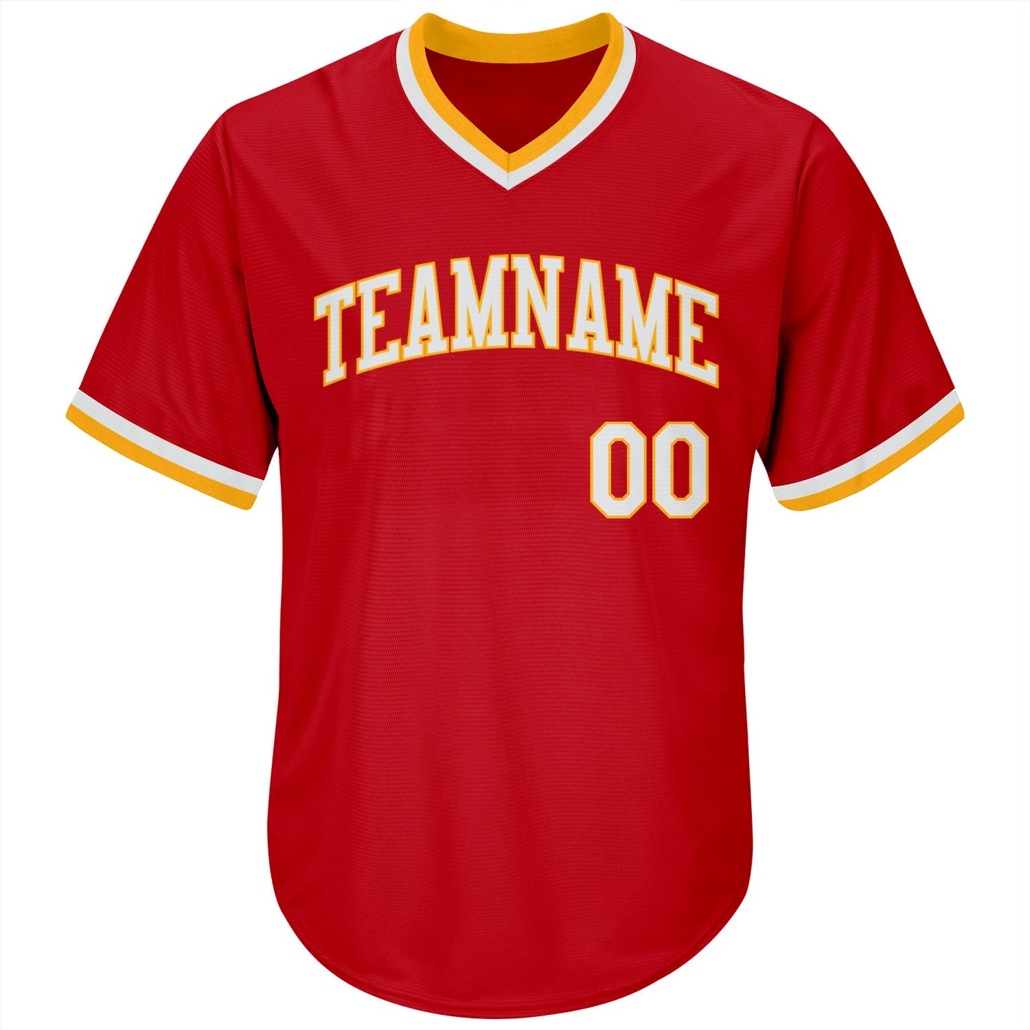 Custom Red White-Gold Authentic Throwback Rib-Knit Baseball Jersey Shirt view 2