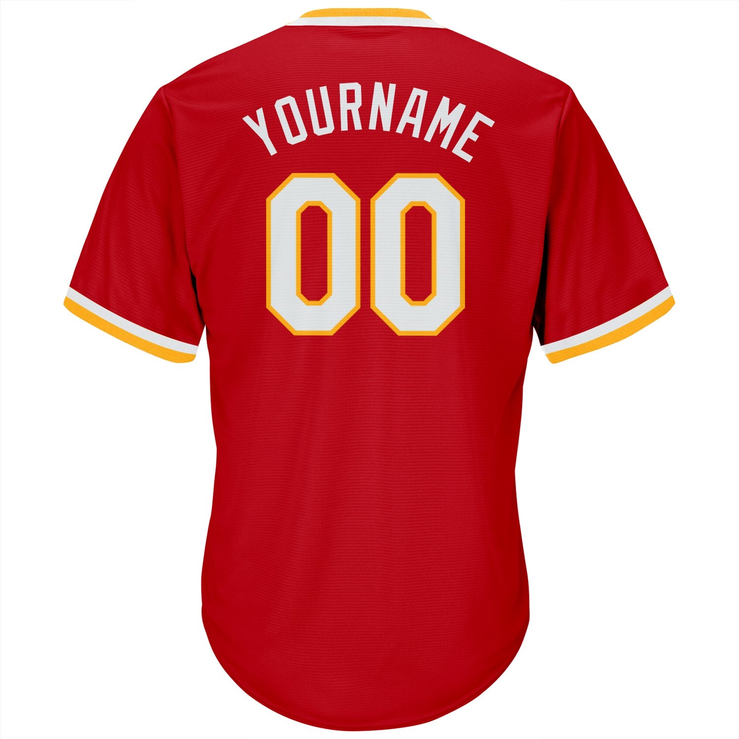 Custom Red White-Gold Authentic Throwback Rib-Knit Baseball Jersey Shirt view 3