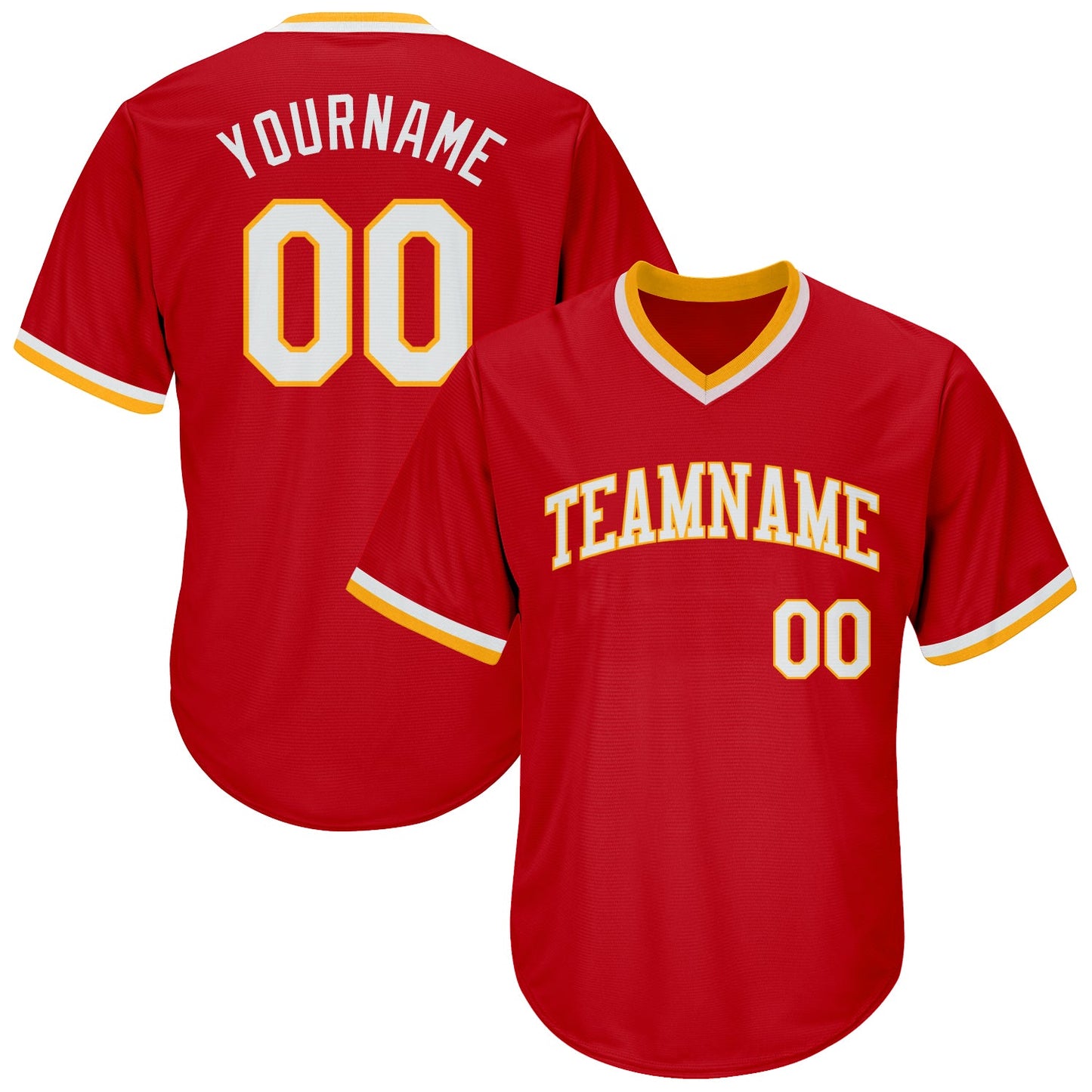 Custom Red White-Gold Authentic Throwback Rib-Knit Baseball Jersey Shirt - Main View