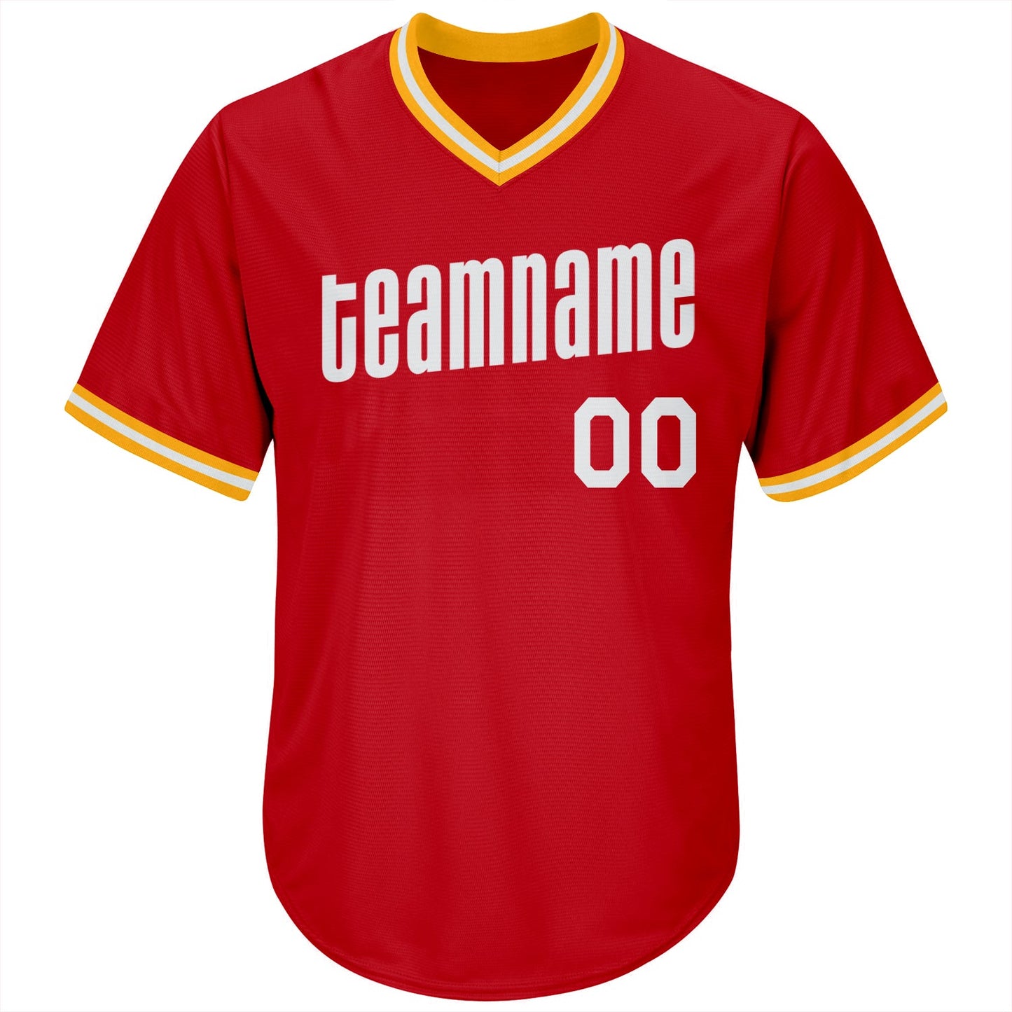 Custom Red White-Gold Authentic Throwback Rib-Knit Baseball Jersey Shirt view 2