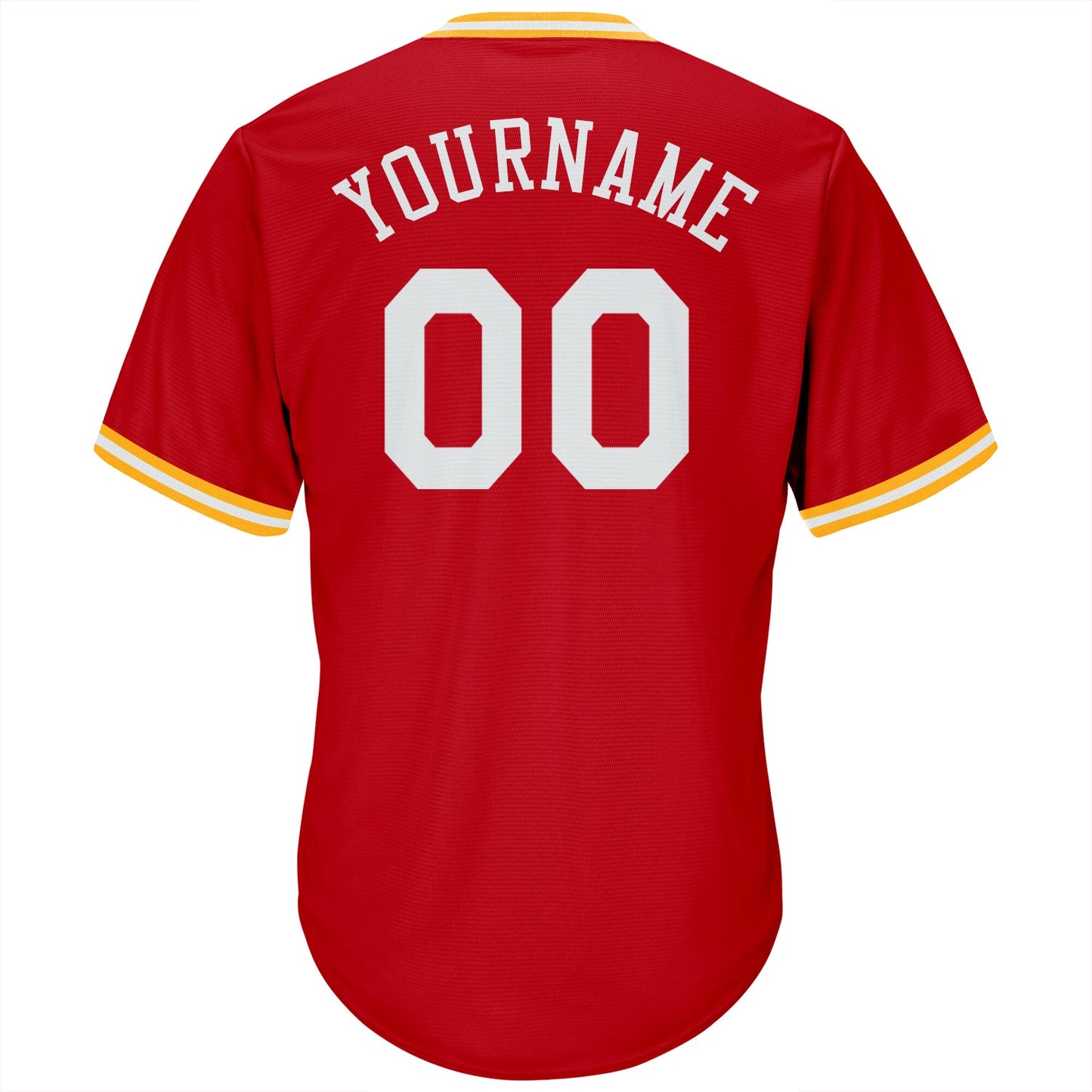Custom Red White-Gold Authentic Throwback Rib-Knit Baseball Jersey Shirt view 3