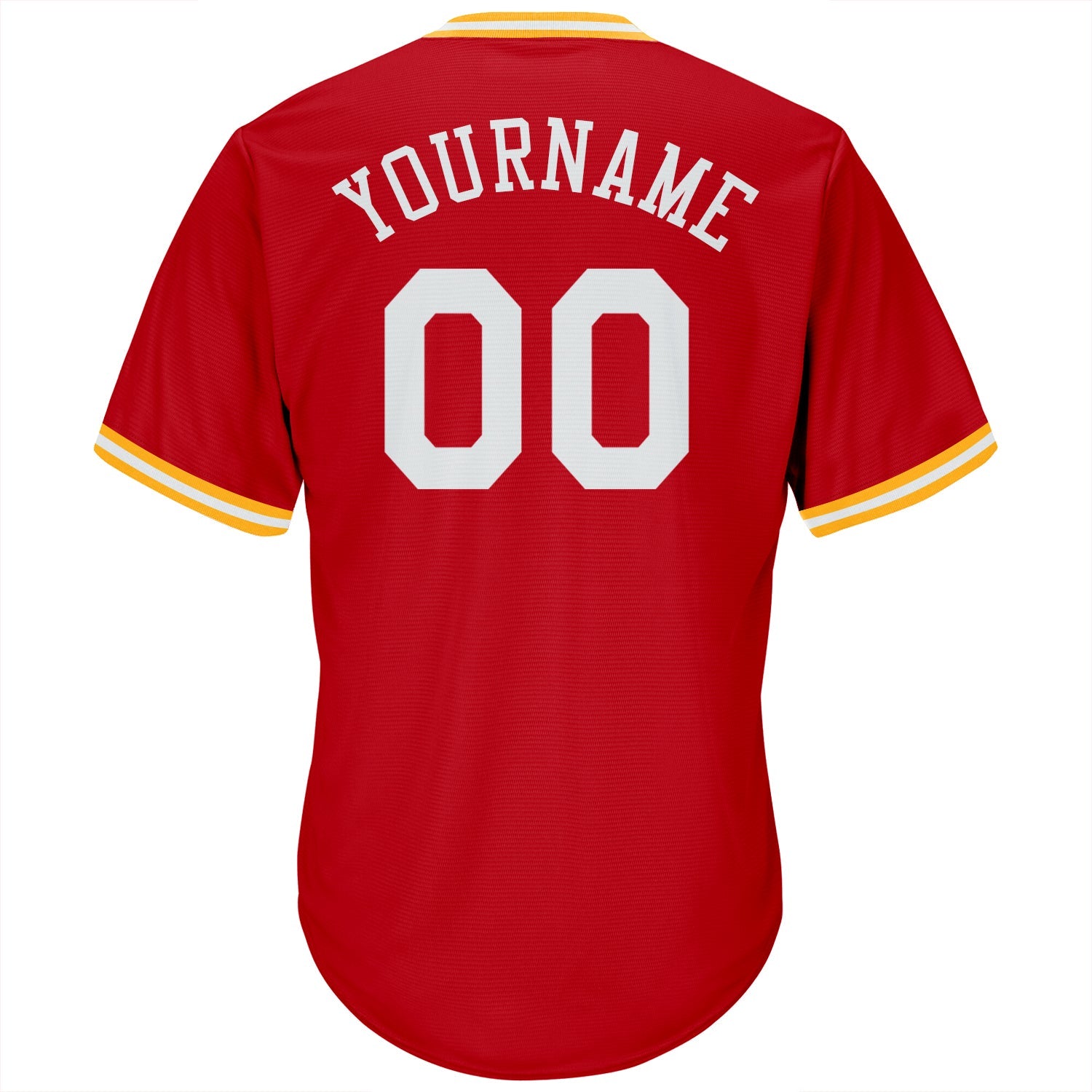 Custom Red White-Gold Authentic Throwback Rib-Knit Baseball Jersey Shirt view 3