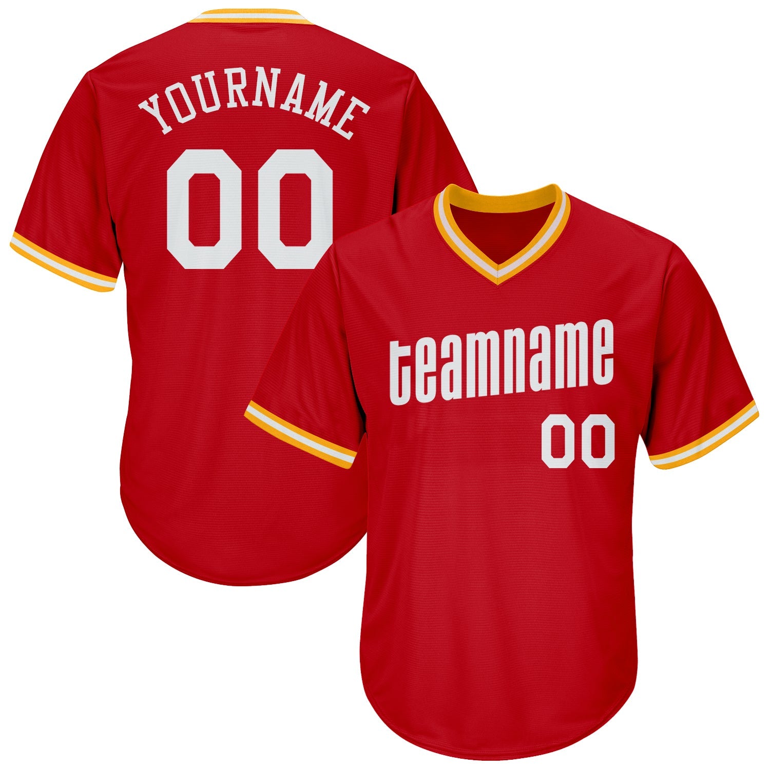 Custom Red White-Gold Authentic Throwback Rib-Knit Baseball Jersey Shirt - Main View