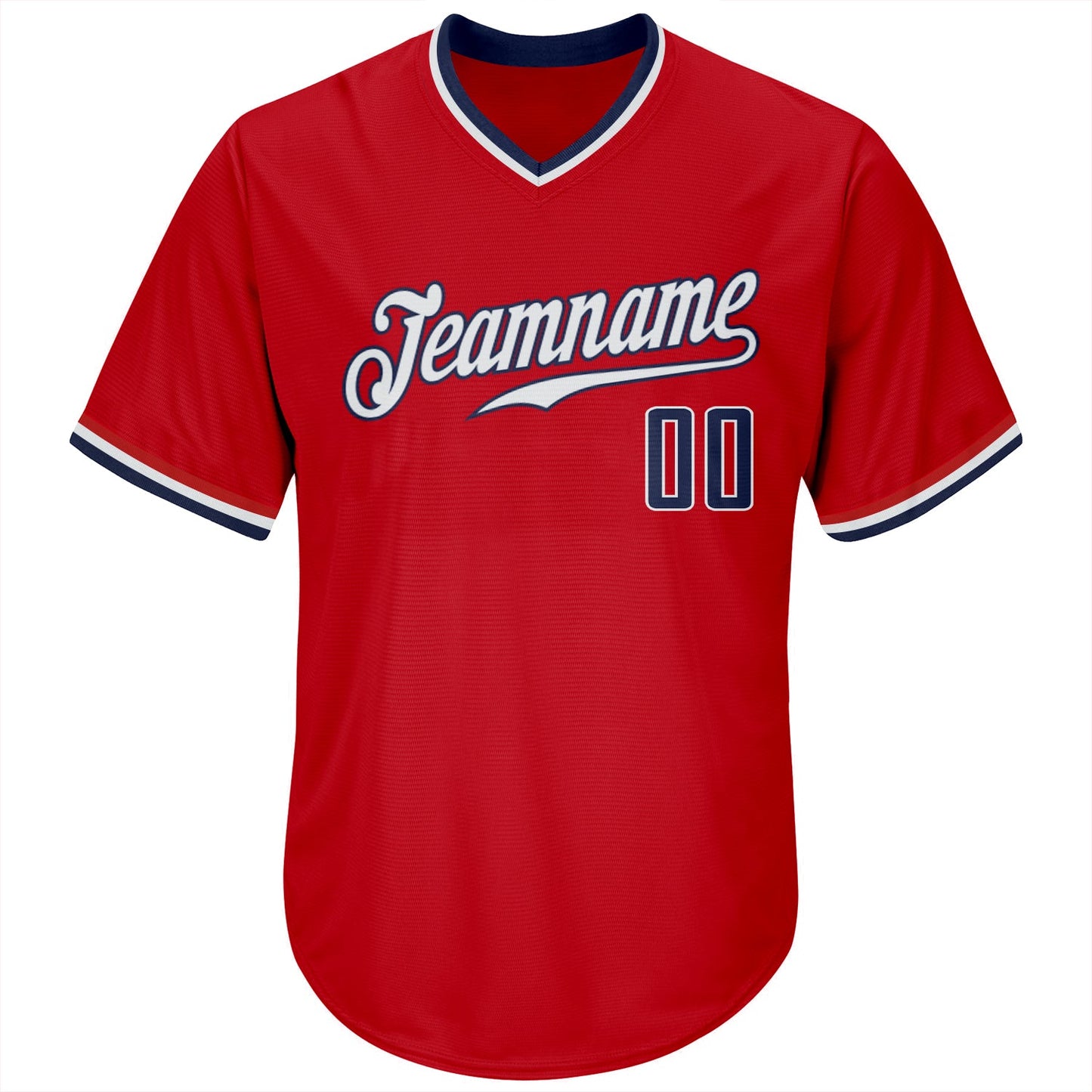Custom Red Navy-White Authentic Throwback Rib-Knit Baseball Jersey Shirt view 2