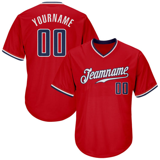 Custom Red Navy-White Authentic Throwback Rib-Knit Baseball Jersey Shirt - Main View