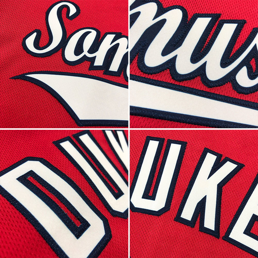Custom Red Navy-White Authentic Throwback Rib-Knit Baseball Jersey Shirt view 7