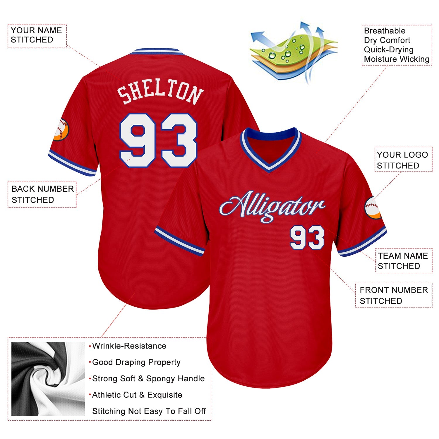 Custom Red White-Royal Authentic Throwback Rib-Knit Baseball Jersey Shirt view 4