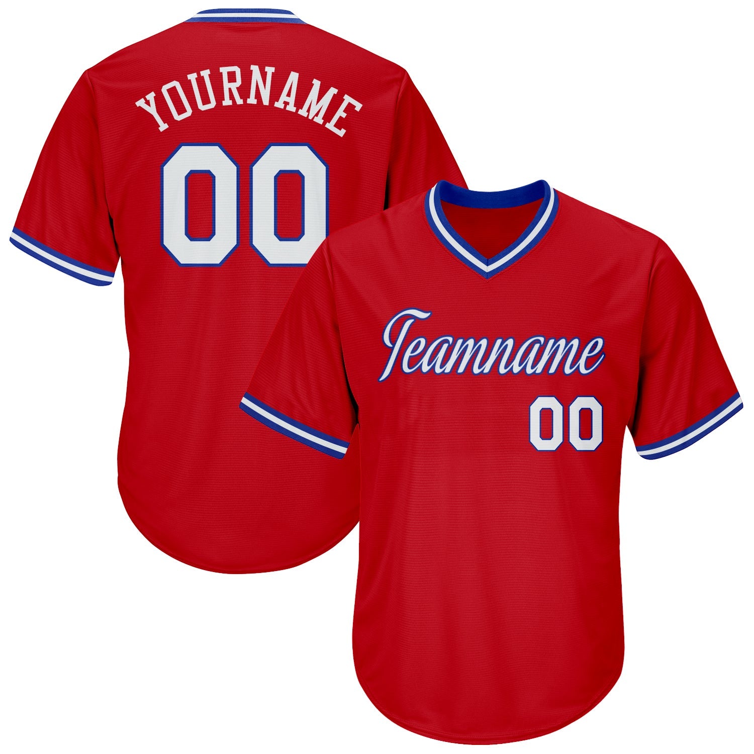Custom Red White-Royal Authentic Throwback Rib-Knit Baseball Jersey Shirt - Main View