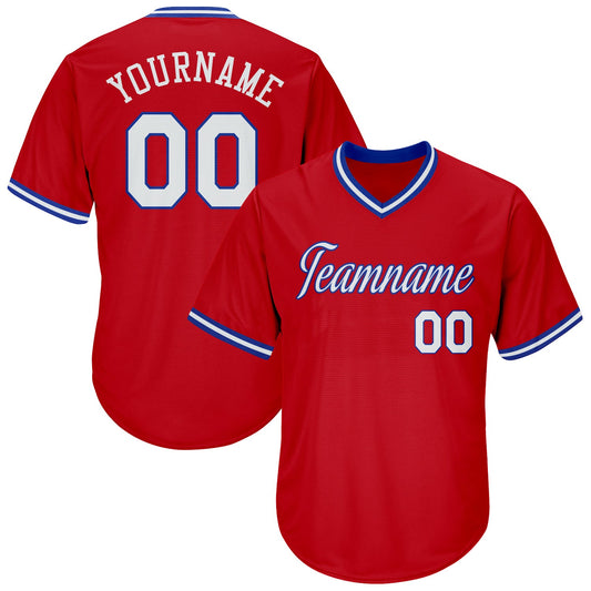 Custom Red White-Royal Authentic Throwback Rib-Knit Baseball Jersey Shirt - Main View