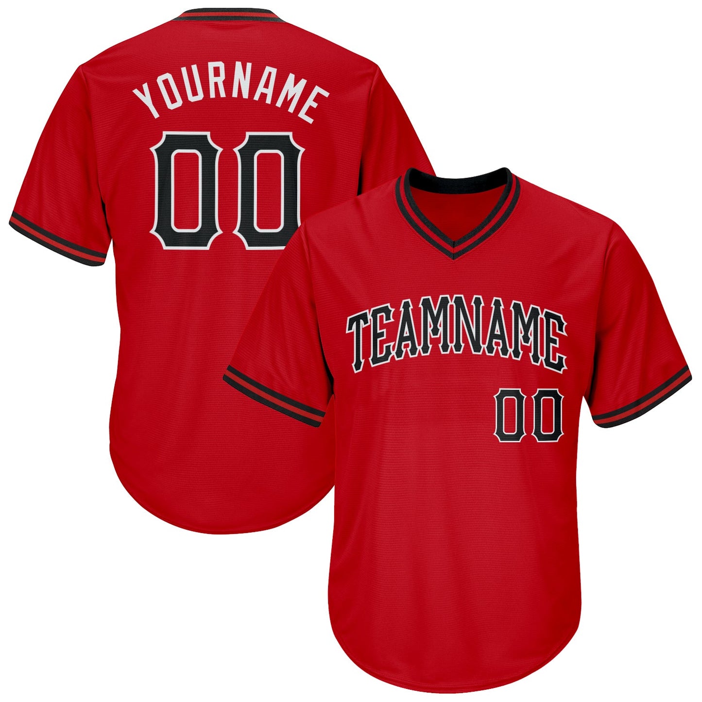 Custom Red Black-White Authentic Throwback Rib-Knit Baseball Jersey Shirt - Main View