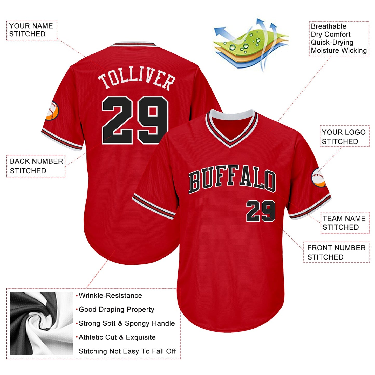 Custom Red Black-White Authentic Throwback Rib-Knit Baseball Jersey Shirt view 4