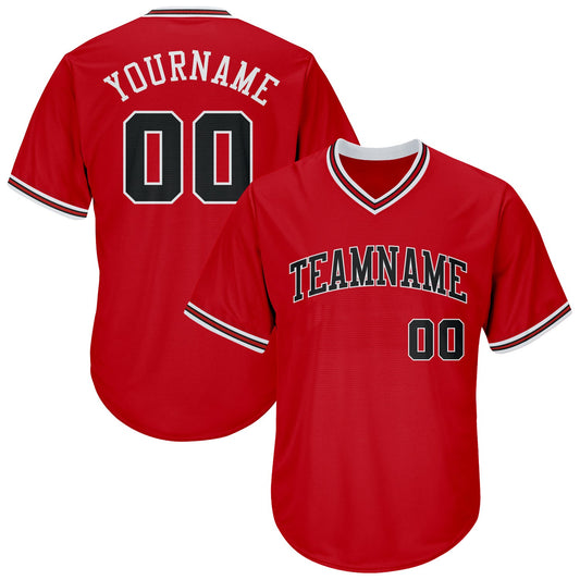 Custom Red Black-White Authentic Throwback Rib-Knit Baseball Jersey Shirt - Main View