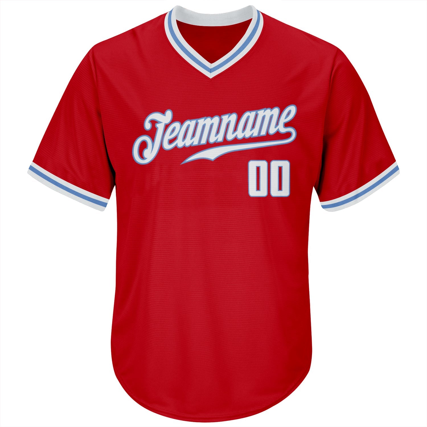 Custom Red White-Light Blue Authentic Throwback Rib-Knit Baseball Jersey Shirt view 2